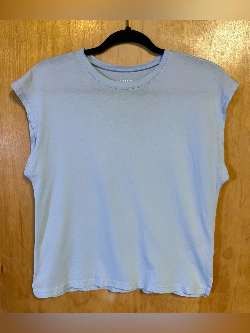 Frame Denim Le Mid Muscle Crew Light Blue Cotton Tee XS